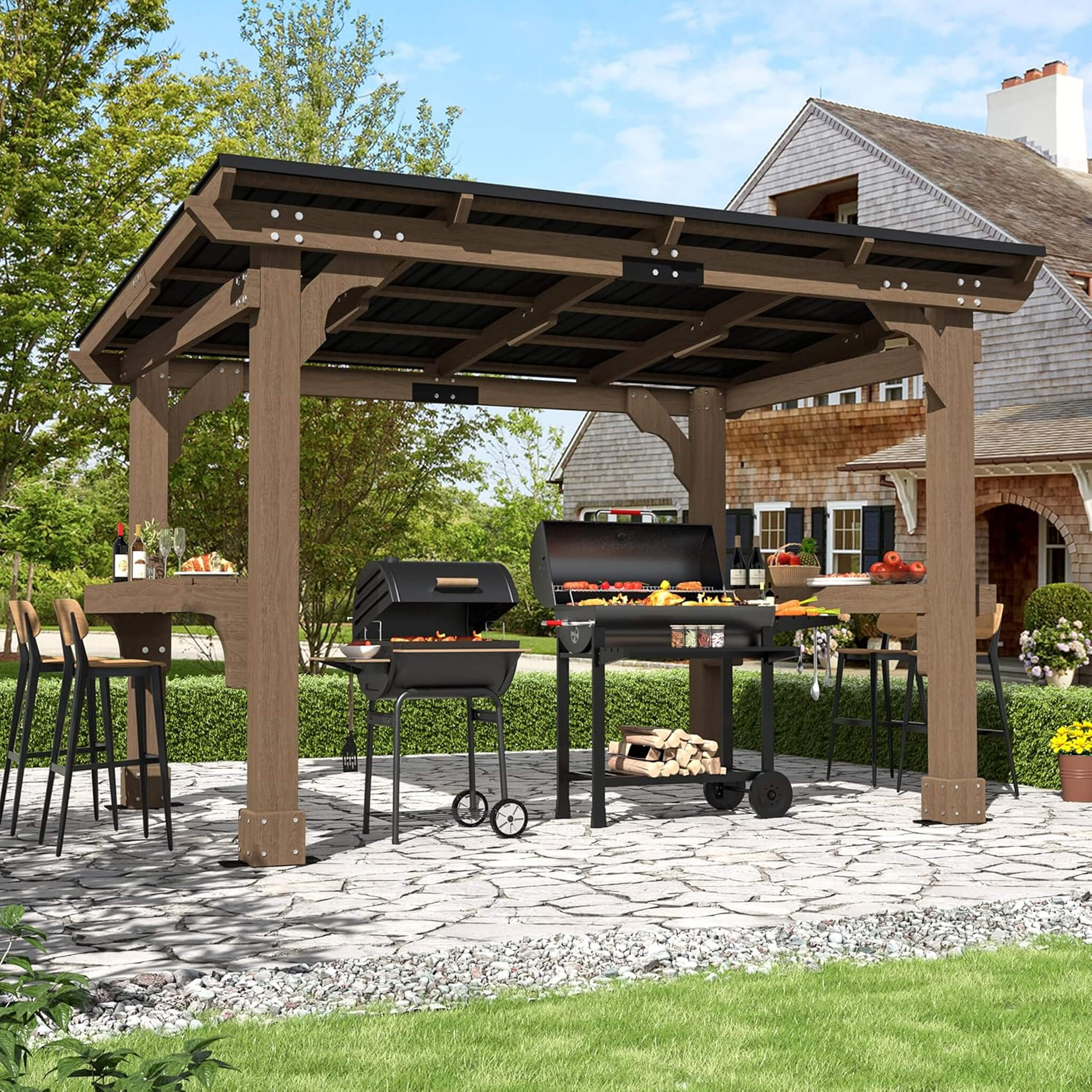 Alora Heavy-Duty Premium Wooden Grill Gazebo With Sloped Metal Roof