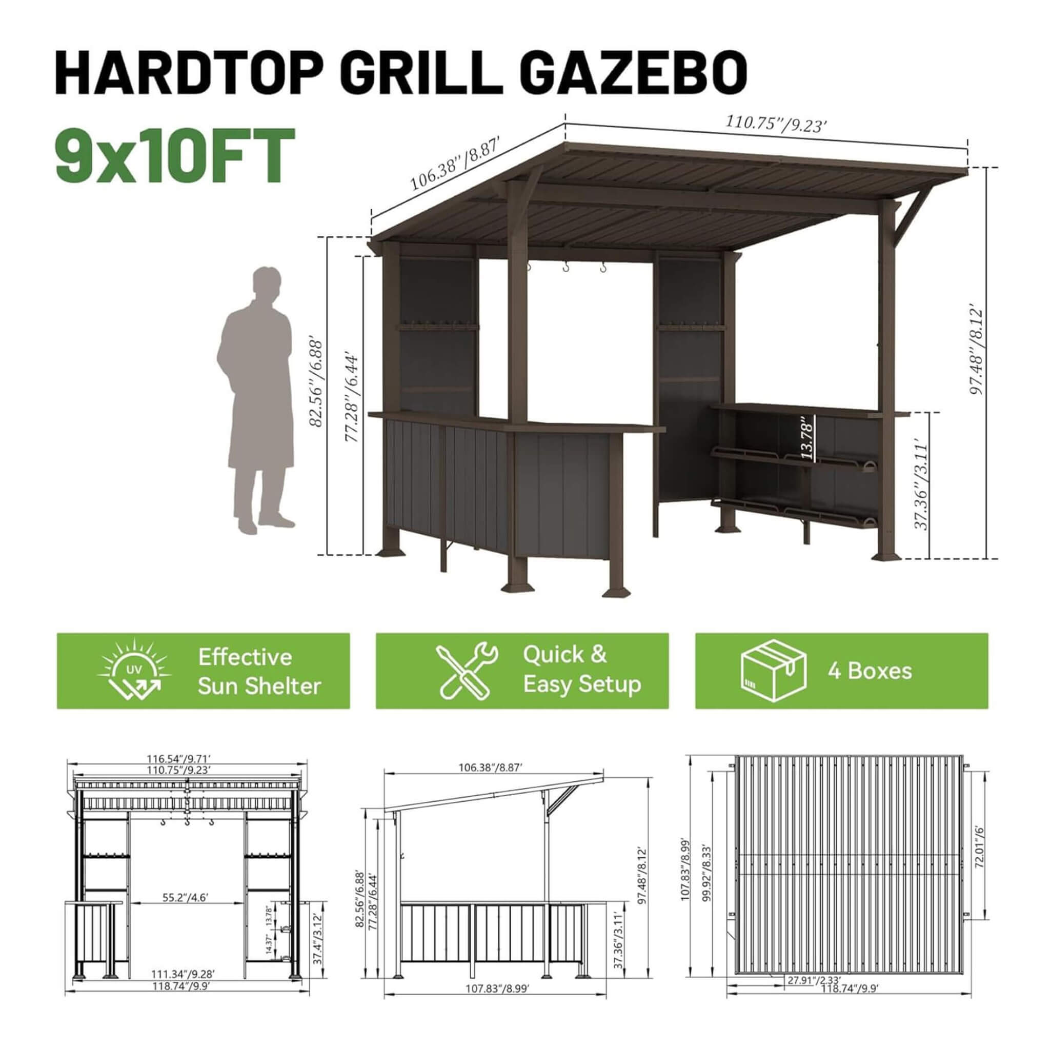 [09X10FT] Alora Modern Slanted Hardtop Alloy Steel Grill Gazebo