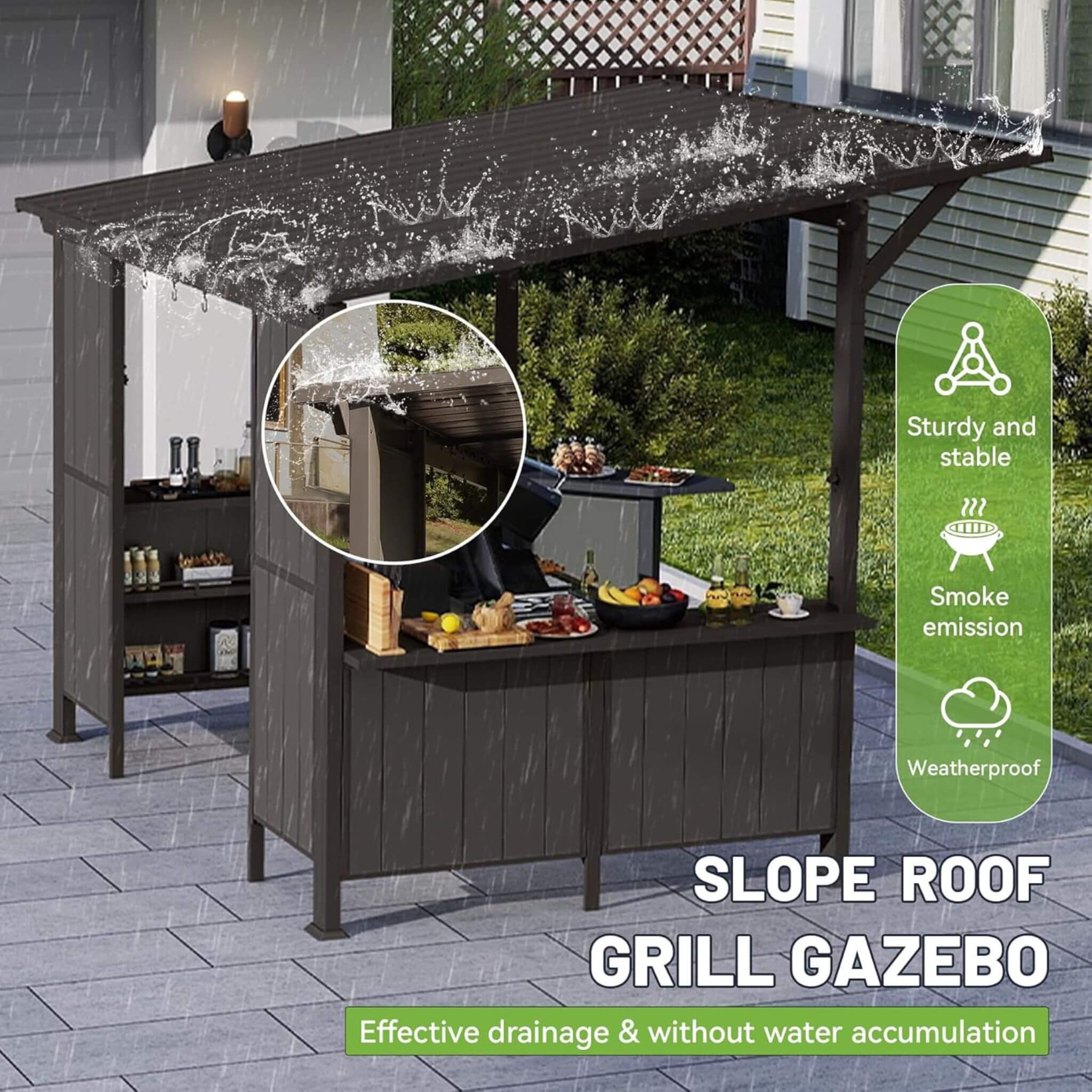 [09X10FT] Alora Modern Slanted Hardtop Alloy Steel Grill Gazebo