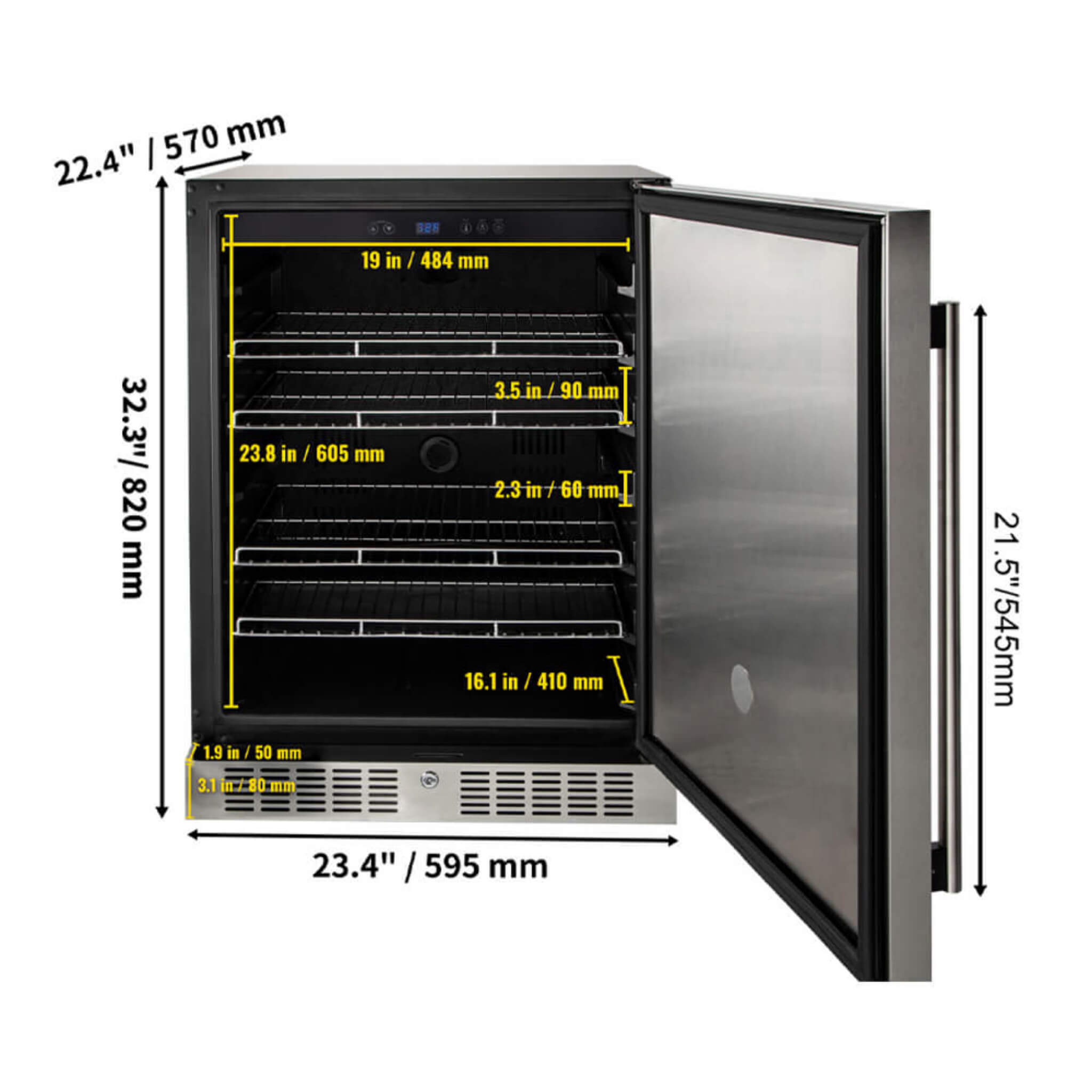 Premium 5.3 Cu.Ft Single Door Stainless Steel Built-In Wine Beverage Undercounter Refrigerator