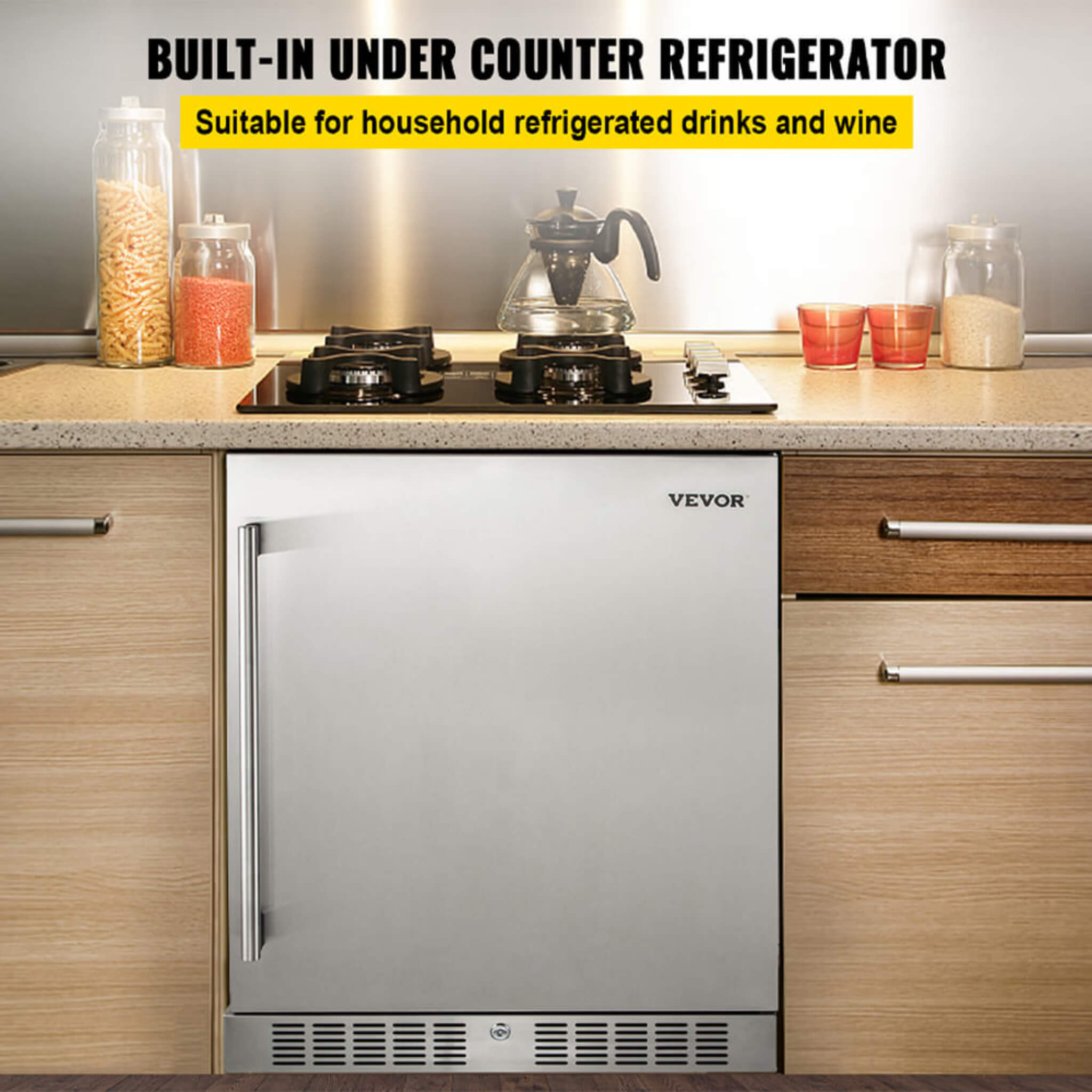 Premium 5.3 Cu.Ft Single Door Stainless Steel Built-In Wine Beverage Undercounter Refrigerator