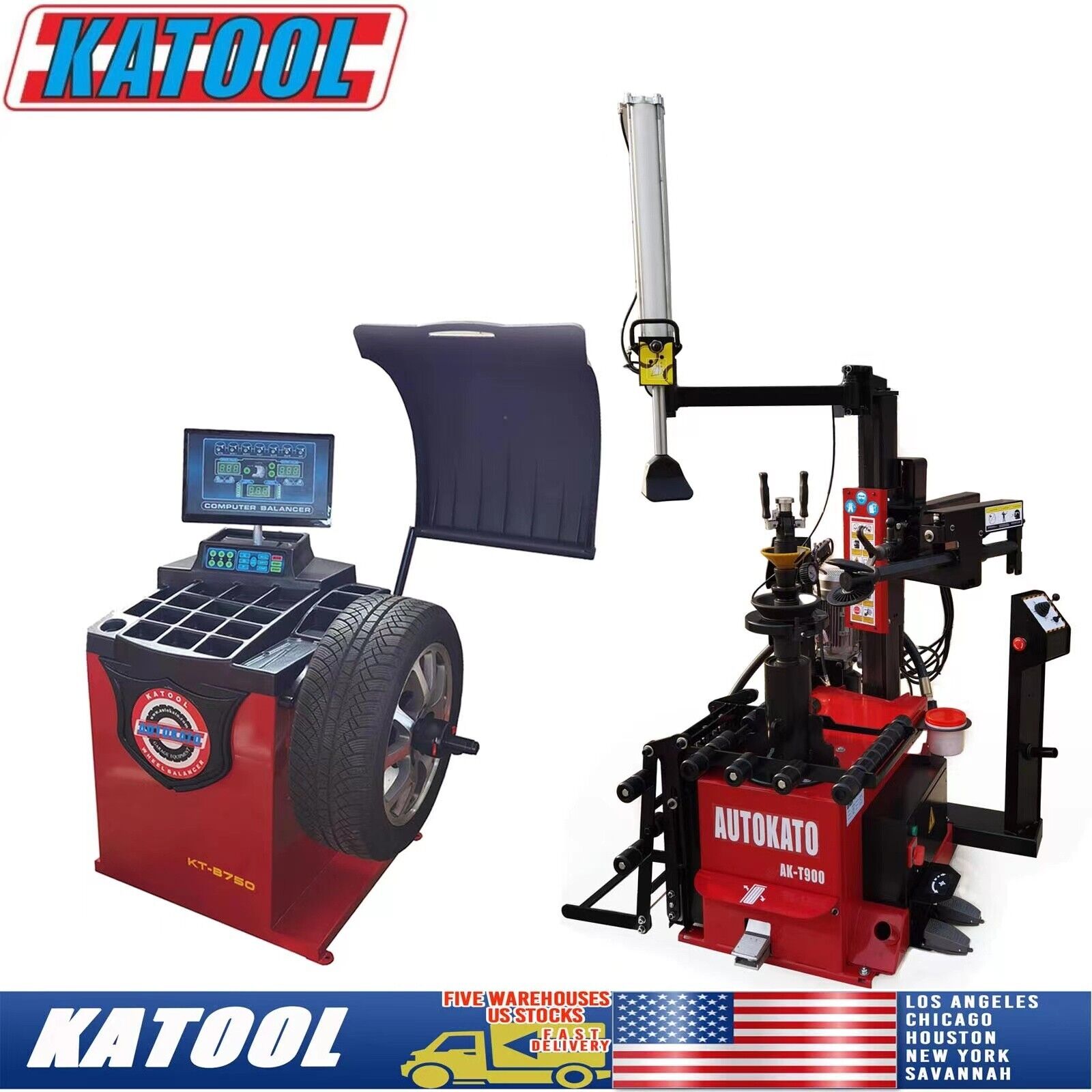 KATOOL AK-T900 Automatic Hydraulic Tire Changer & KT-B750 Wheel Balancer Combo